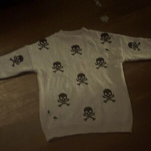 Tan Sweater with Black Skulls